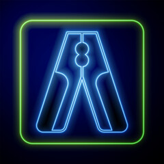 Glowing neon Car battery jumper power cable icon isolated on blue background. Vector