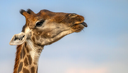 Fototapeta premium A giraffe's head with its tongue out