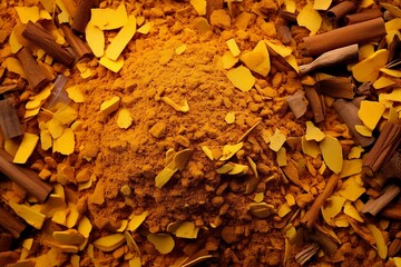 Curry spices as background and texture. Generative AI.