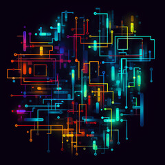 illustration. abstract representation. multi-colored computer motherboard lines