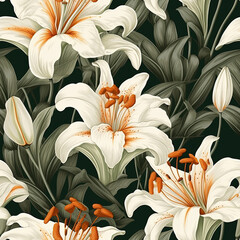 Vintage Lily Seamless Pattern
