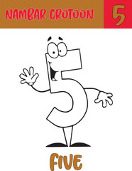 Cartoon numbers five  collection coloring book vector image, nambar coloring book pages 