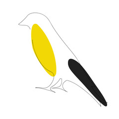 American goldfinch (Spinus tristis) continuous one line vector drawing. Bird hand drawn modern simple single lineart style. Sketch. Illustration isolated on white background.