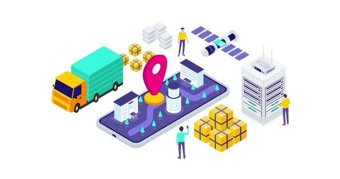 Isometric Delivery System Tracking Modern Motion Graphic Animation