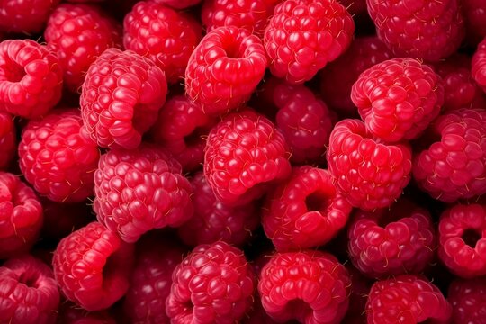 Raspberries as background and texture. Generative AI.