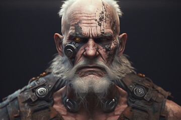 old warrior with pixelated face, Generative AI
