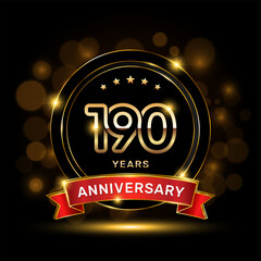 190 year anniversary logo with a gold emblem shape and red ribbon, logo template vector