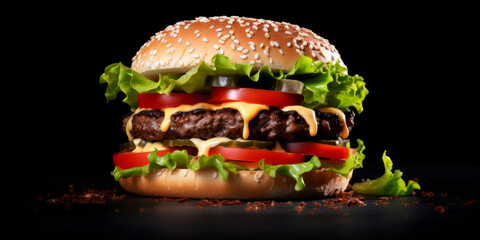 burger on flat black background