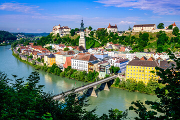 historic buildings at the old town of Burghausen - Germany