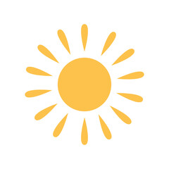 Vector illustration of the sun with short rays. Isolated on white background.