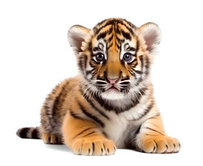 young tiger cub, isolated background. Generative Ai