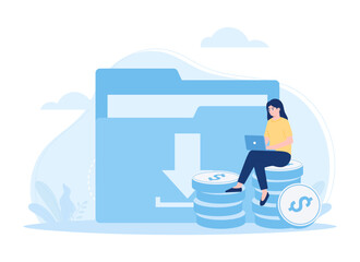 A woman doing financial data collection trending concept flat illustration