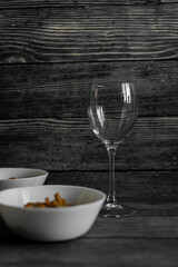 transparent glass wine glass on a gray background