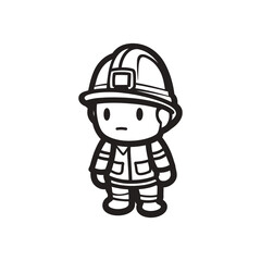 Flat character of firefighter vector illustration, black and white vector silhouette, firefighter icon, firefighter symbol