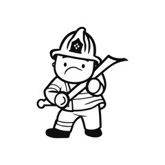 Flat character of firefighter vector illustration, black and white vector silhouette, firefighter icon, firefighter symbol