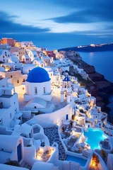 Fototapeten Santorini's Breathtaking Beauty Aerial Photo of White Cycladic Buildings, Blue Domes, and Captivating Caldera Views! Created using generative AI © OntheBrink