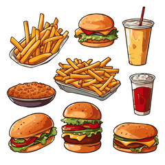 fastfood vector illustrations cartoon hamburger drink simple