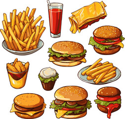 fastfood vector illustrations cartoon hamburger drink simple