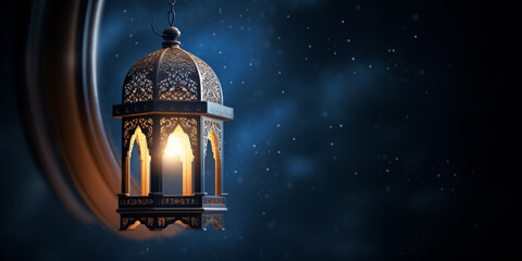 Fototapeta premium Lantern with night light background for the muslim feast of the holy month of ramadan kareem