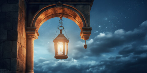 Fototapeta na wymiar Lantern with night light background for the muslim feast of the holy month of ramadan kareem