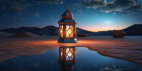 Lantern with night light background for the muslim feast of the holy month of ramadan kareem