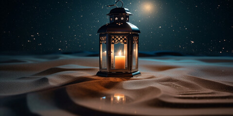 Lantern with night light background for the muslim feast of the holy month of ramadan kareem