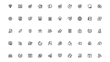 Growth & Success icon set. Successful business development, plan and process symbol. Goals and Target Related.Outline icon.