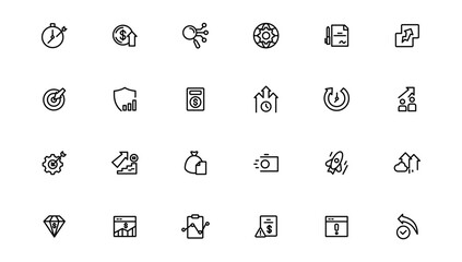 Growth & Success icon set. Successful business development, plan and process symbol. Goals and Target Related.Outline icon.