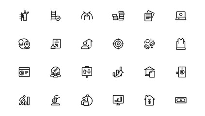 Growth & Success icon set. Successful business development, plan and process symbol. Goals and Target Related.Outline icon.
