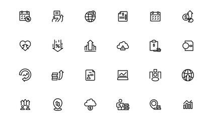 Growth & Success icon set. Successful business development, plan and process symbol. Goals and Target Related.Outline icon.