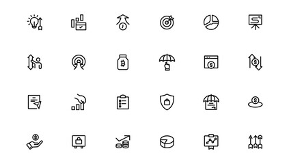 Growth & Success icon set. Successful business development, plan and process symbol. Goals and Target Related.Outline icon.