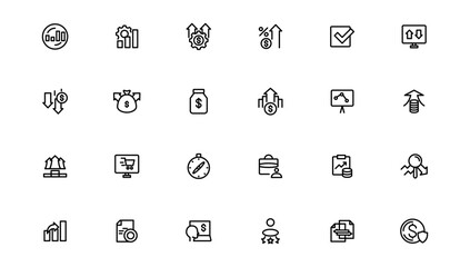 Growth & Success icon set. Successful business development, plan and process symbol. Goals and Target Related.Outline icon.