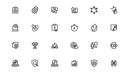 Growth & Success icon set. Successful business development, plan and process symbol. Goals and Target Related.Outline icon.