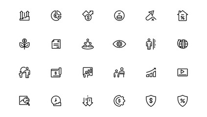 Growth & Success icon set. Successful business development, plan and process symbol. Goals and Target Related.Outline icon.