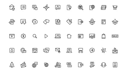 Digital marketing icons set. Content, search, marketing, ecommerce, seo, electronic devices, internet, analysis.Outline icon.Outline icon.