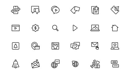 Digital marketing icons set. Content, search, marketing, ecommerce, seo, electronic devices, internet, analysis.Outline icon.Outline icon.