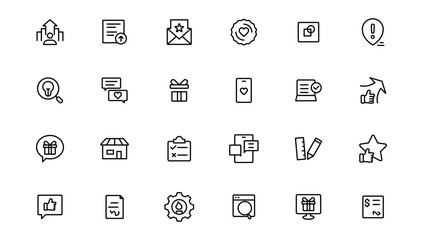 Digital marketing icons set. Content, search, marketing, ecommerce, seo, electronic devices, internet, analysis.Outline icon.Outline icon.