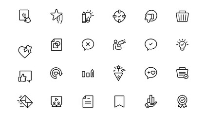 Digital marketing icons set. Content, search, marketing, ecommerce, seo, electronic devices, internet, analysis.Outline icon.Outline icon.