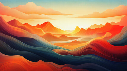 Fototapeta na wymiar Sunset over the mountains ,panorama . AI Generative