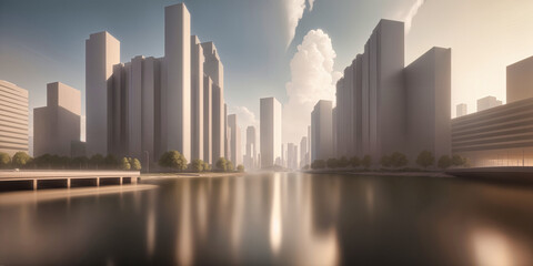 Panoramic view of futuristic morden city skyline. 