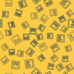 Blue line Family photo icon isolated seamless pattern on yellow background. Vector