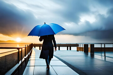 person walking on the beach at sunset
