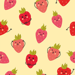 Cute cartoon strawberries vector pattern.
