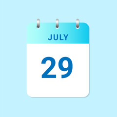 Daily calendar 29th of July month on white paper note.