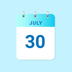 Daily calendar 30th of July month on white paper note.