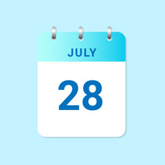 Daily calendar 28th of July month on white paper note.