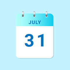 Daily calendar 31st of July month on white paper note.