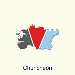 Chuncheon map vector illustration on white background, detailed map of South Korea vector design template, national borders and important cities illustration