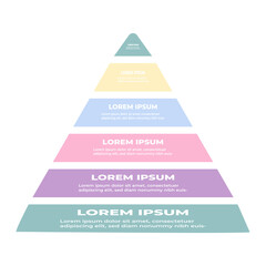 Infographic pyramid template with 6 options, beautiful pastel color chart, green, yellow, blue, pink, purple