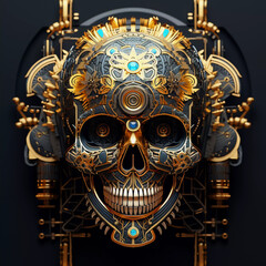 Black with Gold Trasure Skull Realistic Style